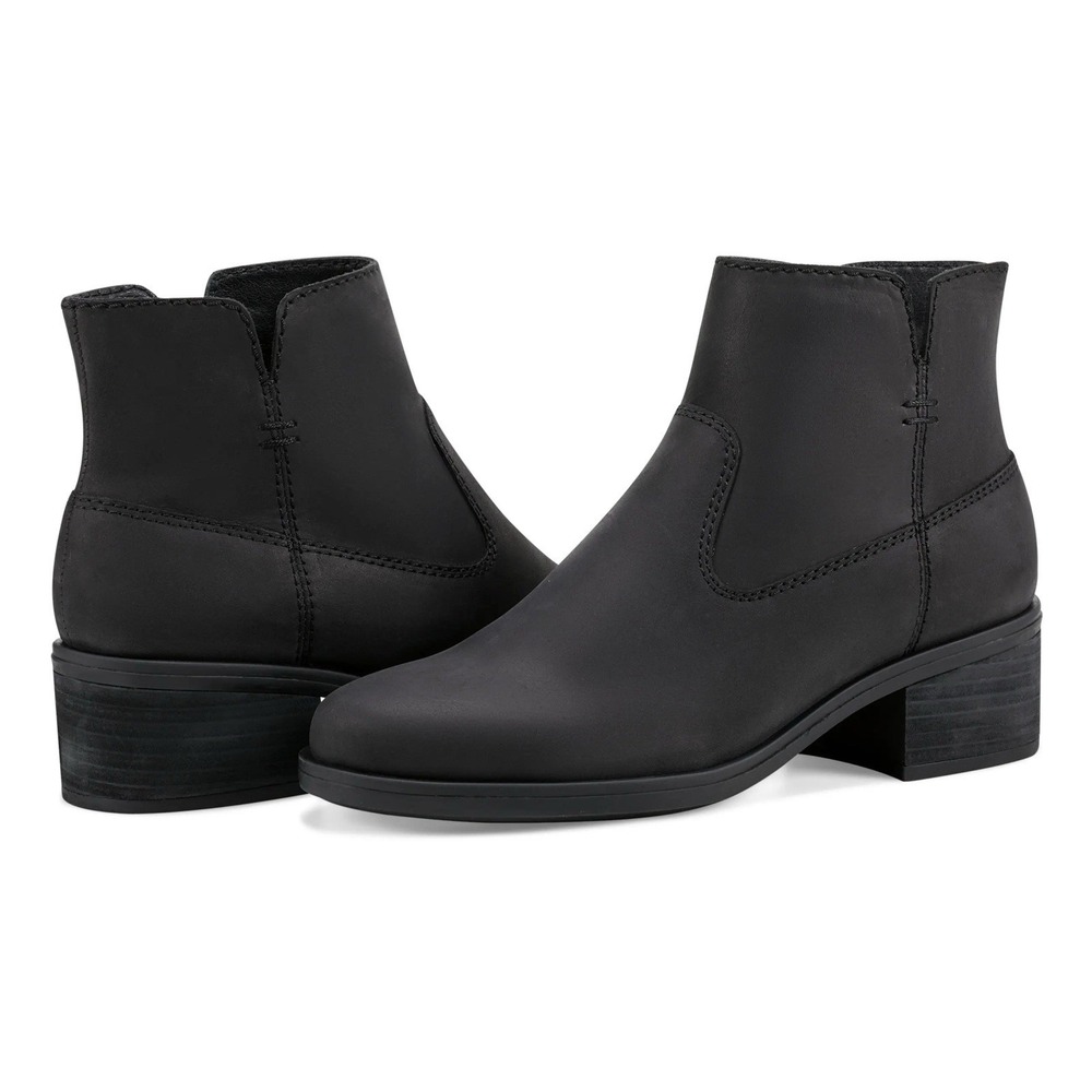 New Earth Oslo Leather Stacked Block Heel Side Zip Ankle Bootie Black Size 7M